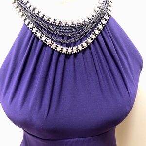 Halter Sheath Rhinestone Jewel Necklace Royal Purple Dress by Betsy & Adam
